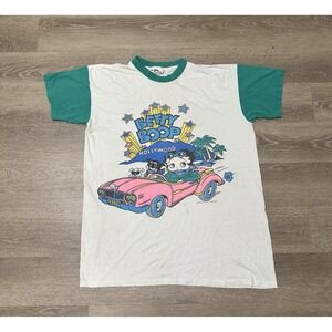 Vintage 1994 Betty Boop Hollywood Pink Car White Green T-Shirt Retro Bimbo Sz OS
